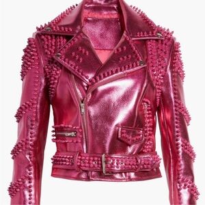 Vibrant Pink Studded Leather Jacket